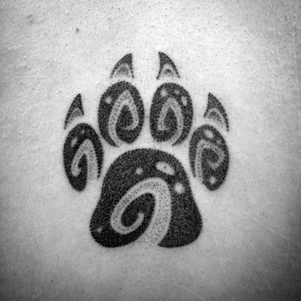 Cool Dotwork Mens Small Wolf Paw On Back