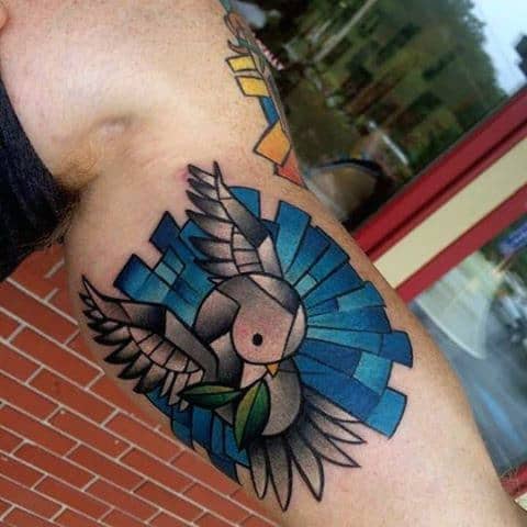 Cool Dove Stained Glass Mens Bicep Tattoos