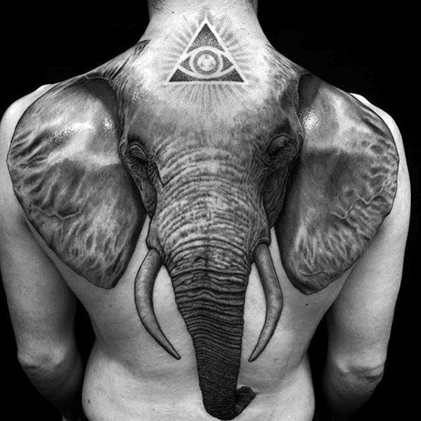 Cool Elephant 3d Badass Back Tattoo Designs For Men