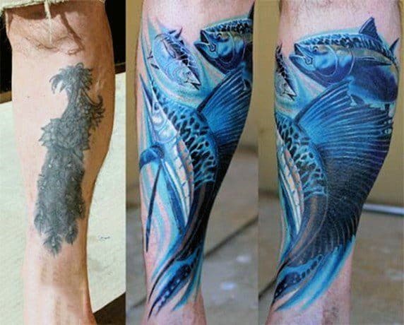 Cool Fish Leg Tattoo Cover Up Ideas For Guys