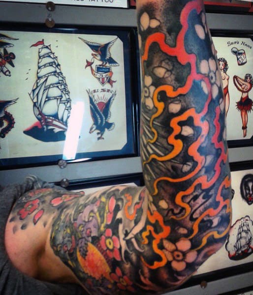 Cool Flames Tattoos For Men Japanese Sleeve
