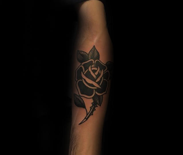 Cool Flower Black Rose Male Forearm Tattoos