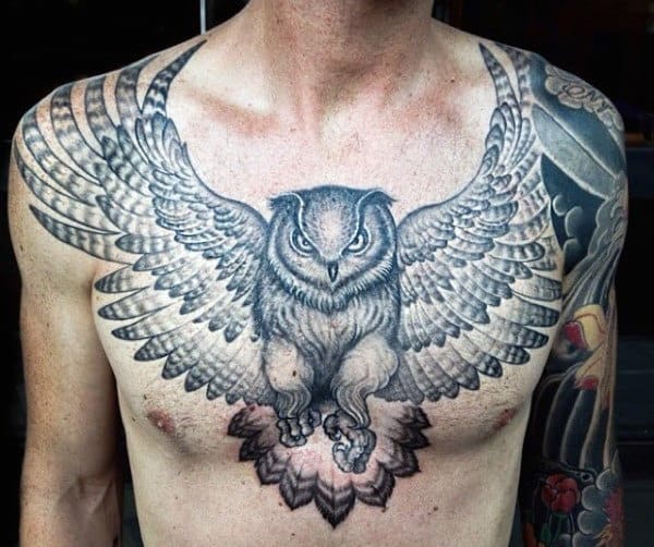 Cool Flying Owl Original Mens Chest Tattoos
