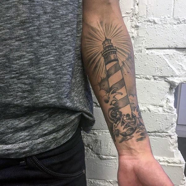 Cool Forearm Lighthouse Tattoo Inspriation For Guys