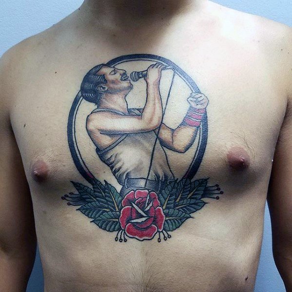 Cool Freddie Mercury Tattoo Old School Upper Chest Design Ideas For Male