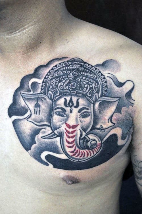 Cool Ganesh Male Tattoo On Chest