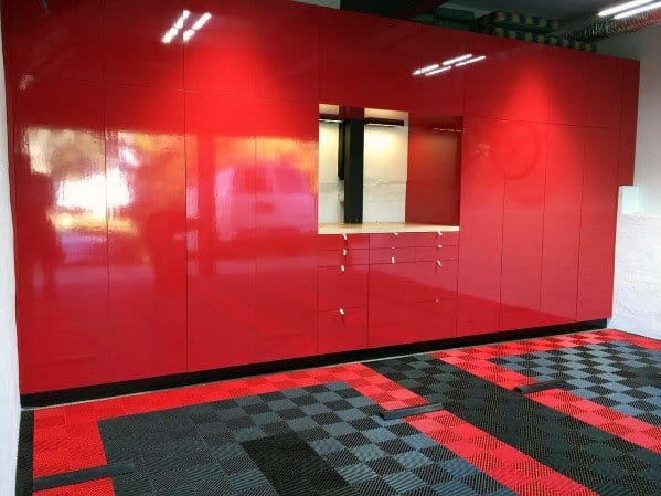Cool Garage Red And Black Cabinet Design Ideas