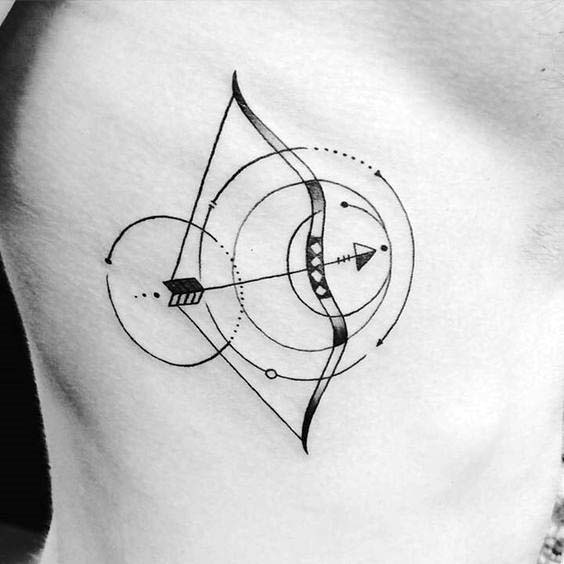 Cool Geometric Archery Tattoo Designs For Men On Rib Cage Side