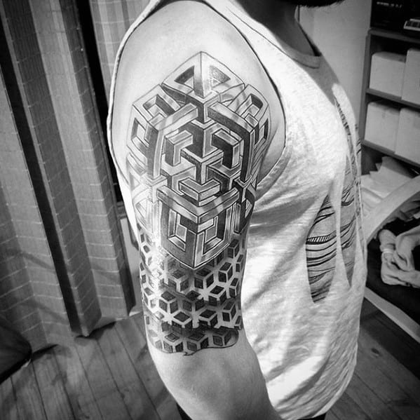 Cool Geometric Arm Half Sleeve Tattoo Design Ideas For Male