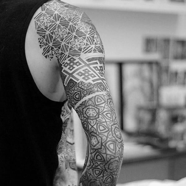 Cool Geometric Full Arm Sleeve Tattoo Design Ideas For Male