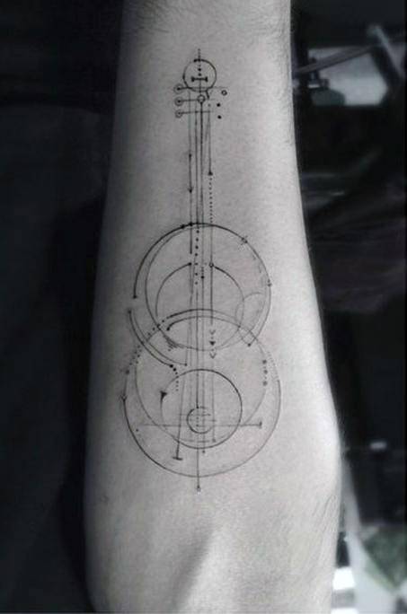 Cool Geometric Simple Music Guitar Guys Inner Forearm Tattoo