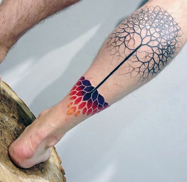 Cool Geometric Tree Roots Mens Leg Tattoos