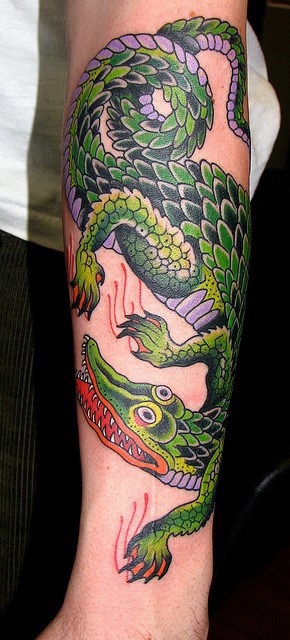 Cool Green Alligator Tattoo Mens Forearm
