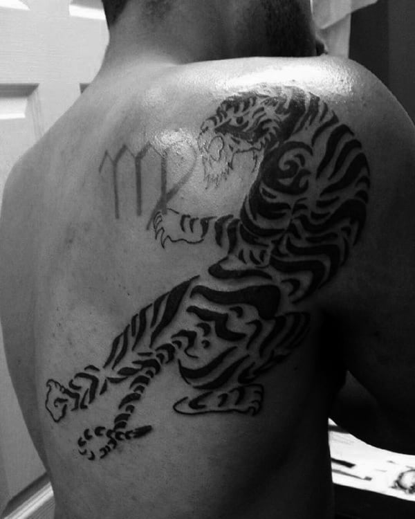 Cool Guys Back And Shoulder Tribal Tiger Tattoo Designs