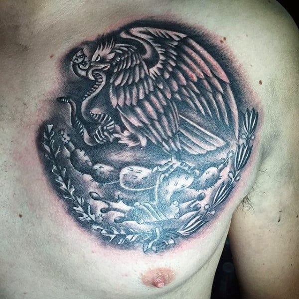 Cool Guys Mexican Eagle Tattoo Design On Upper Chest