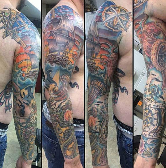Cool Guys Nautical Sleeve Tattoo Inspiration