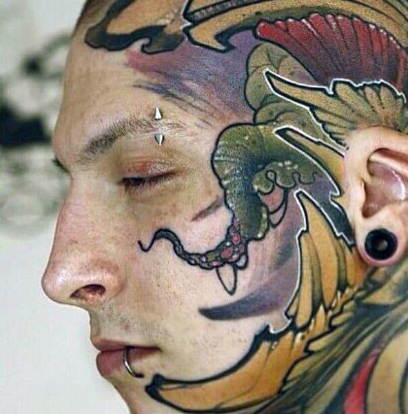 Cool Guys Neo Traditional Colorful Face Tattoo Designs