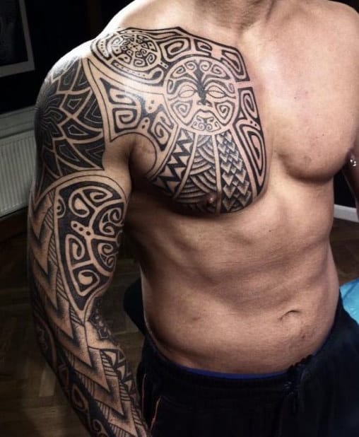 Cool Guys Polynesian Tribal Sun Tattoos Sleeve