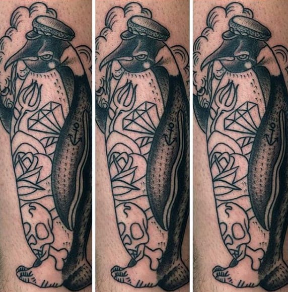 Cool Guys Retro Penguin Tattoo Designs On Arm