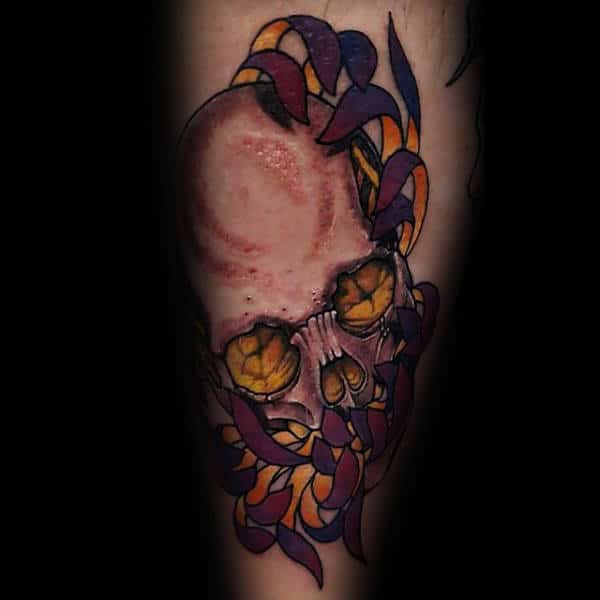 Cool Guys Skull Chrysanthemum Glowing Arm Tattoo