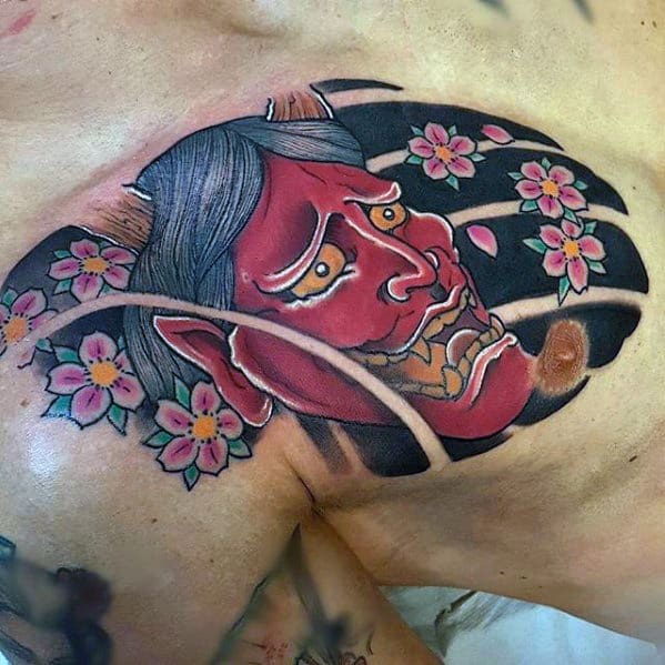 Cool Hannya Demon Mens Japanese Chest Tattoos