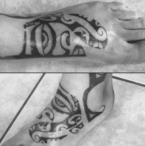 Cool Hawaiian Tribal Foot Tattoos For Guys