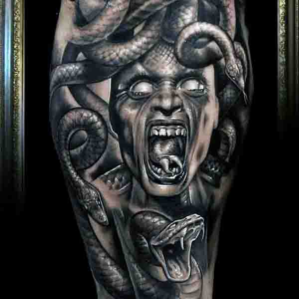 Cool Hissing Snake Medusa Male Tattoos On Upper Arm