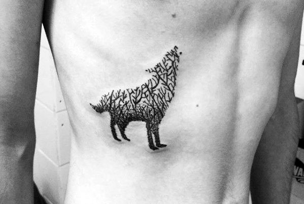 Cool Howling Wolf Trees Mens Small Nature Rib Cage Side Tattoos