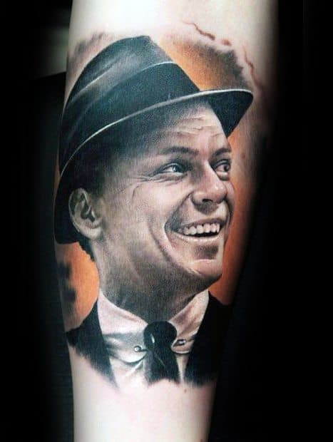 Cool Hyper Realistic 3d Forearm Frank Sinatra Tattoo Design Ideas For Male