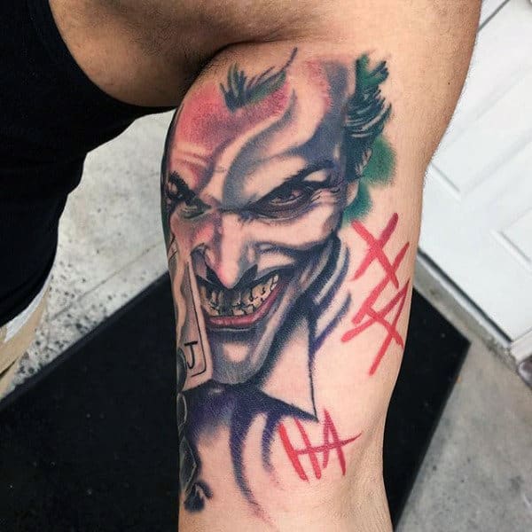 Cool Inner Bicep Joker Batman Tattoos For Guys