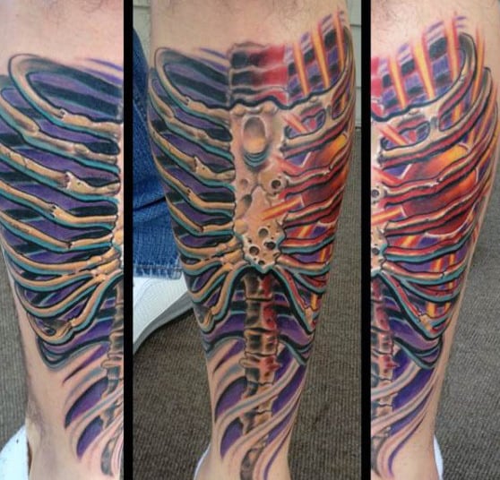 Cool Insane Rib Cage Skeleton Bone Mens Leg Tattoos
