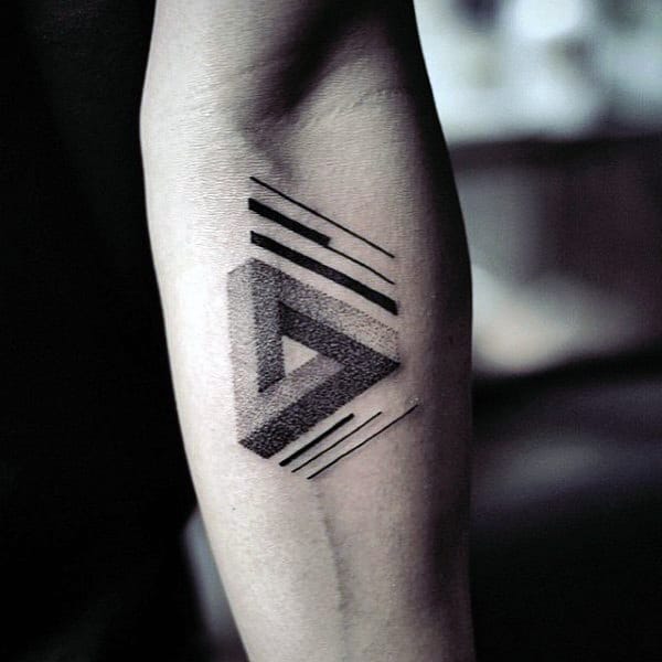 Cool Interlocked Guys Triangle Tattoo On Inner Forearm