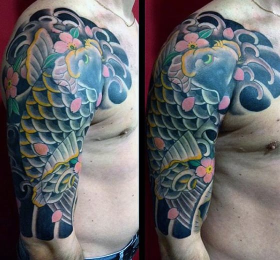 Cool Japanese Half Sleeve Koi Fish Tattoo For Men