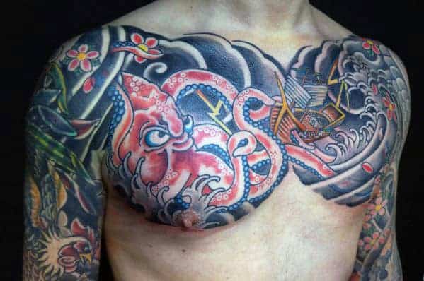 cool-japanese-octopus-with-sailing-ship-out-at-sea-chest-tattoo-for-males