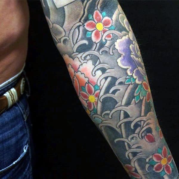Cool Japanese Water Sleeve Tattoos For Guys