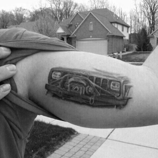 Cool Jeep Tattoos For Men On Inner Arm Bicep