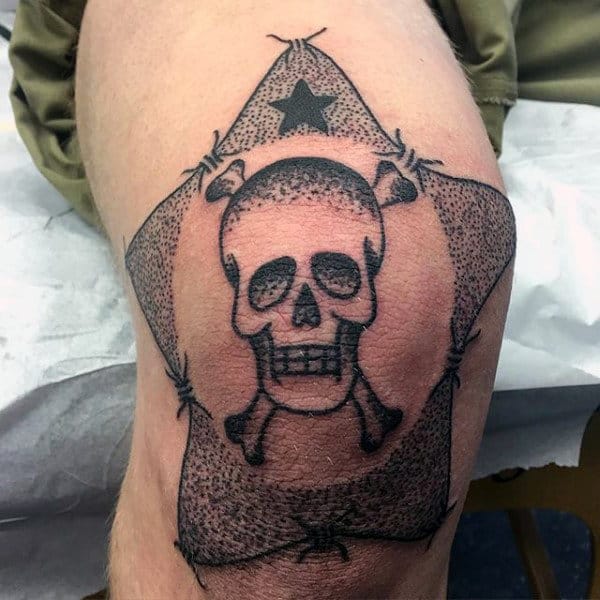 Cool Knee Barbed Wire Skull Mens Tattoos