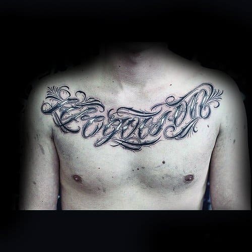 Cool Life Goes On Script Chest Tattoo Design Ideas For Male