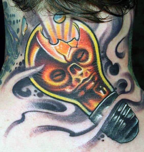 Cool Light Bulb Neck Tattoos For Guys