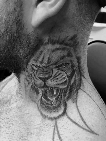 Cool Lion Neck Tattoos For Men
