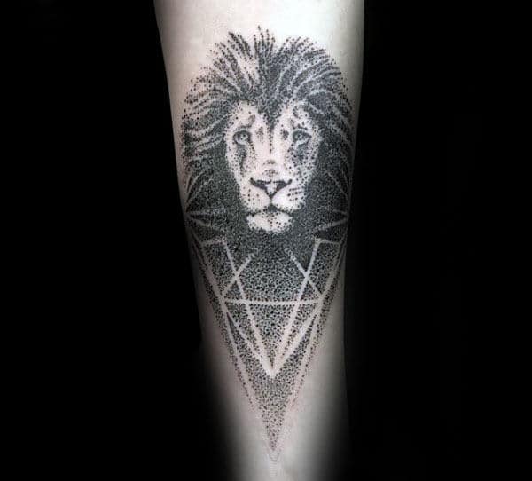 Cool Lion Pointillism Mens Tattoos