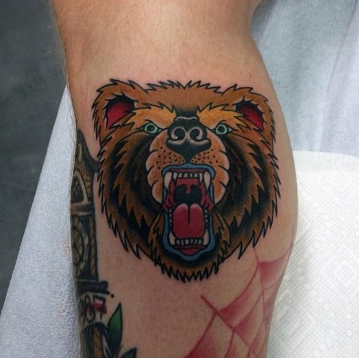 Cool Lower Leg Male Bear Traditional Tattoo Ideas