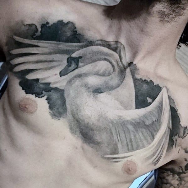 Cool Male 3d Chest Swan Tattoo Designs.