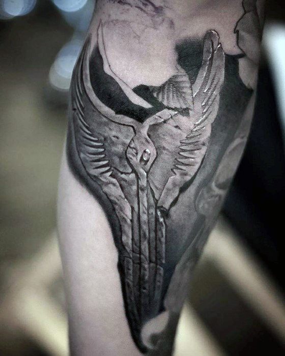 Cool Male 3d Wings Forearm Valkyrie Tattoo Designs