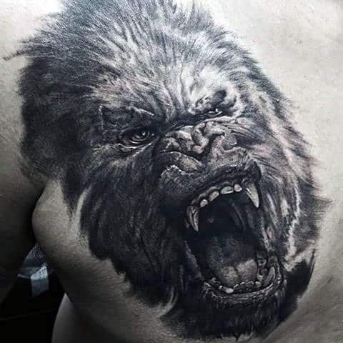 Cool Male Chest Roaring King Kong Tattoo Designs