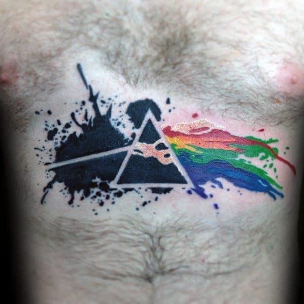 Cool Male Dark Side Of The Moon Chest Tattoo Paint Splatter Watercolor Designs