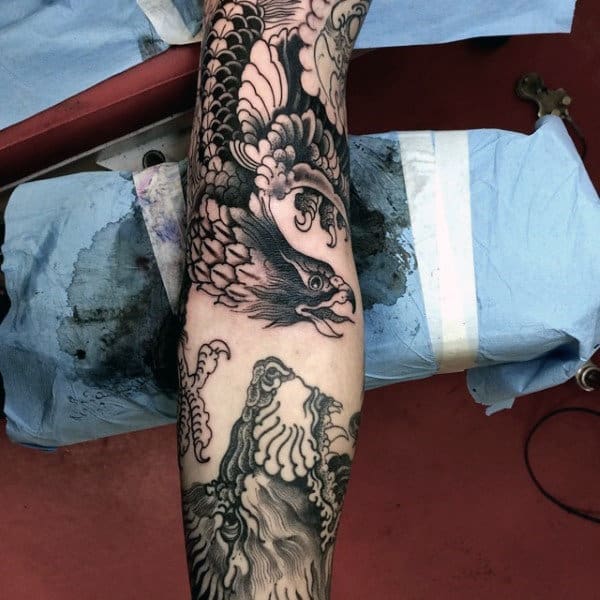 Cool Male Dotwork Falcon Forearm Tattoo
