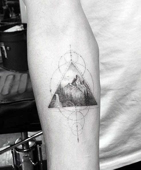 Cool Male Geometric Mountain Tattoo Designs