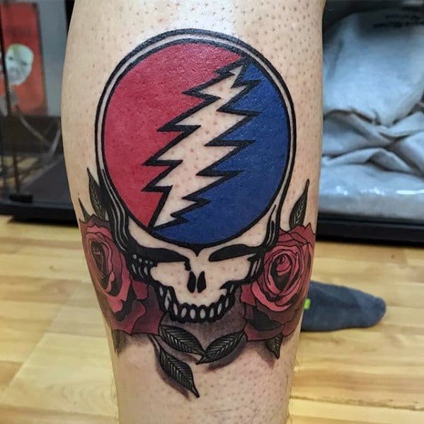 Cool Male Grateful Dead Tattoo Designs On Leg Calf