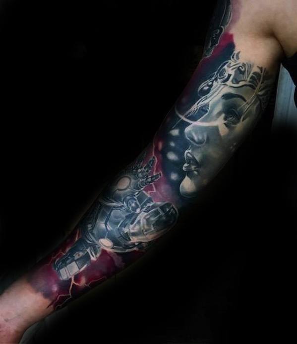 Cool Male Iron Man Tattoo Sleeve Designs